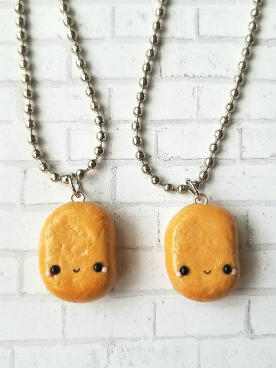 Chicken Nugget Necklace Best Friend Necklaces Kawaii Charms Bff Charms Polymer Clay Charms Best Friend Gift Couples Necklace Bff Gift