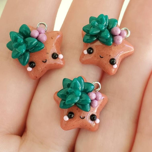 Étoile succulente en terre cuite, breloque en pâte polymère, breloque kawaii, gardien du progrès