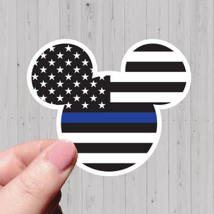 Police American Flag Mickey Sticker - Glossy Water-Resistant Sticker - Water Bottle/Laptop Sticker - Disney Sticker