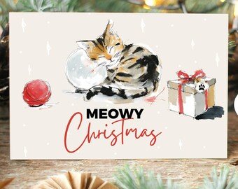 Christmas Cat Printable PNG | Cute Holiday Cat Art | Christmas Greeting Card | Digital Download