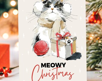 Christmas Cat Printable PNG | Cute Holiday Cat Art | Christmas Greeting Card | Digital Download
