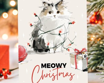 Christmas Cat Printable PNG | Cute Holiday Cat Art | Christmas Greeting Card | Digital Download