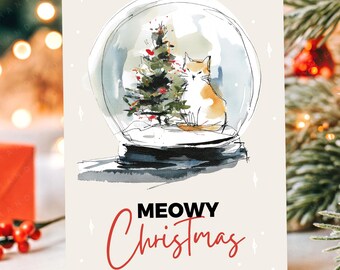 Christmas Cat Printable PNG | Cute Holiday Cat Art | Christmas Greeting Card | Digital Download