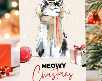 Christmas Cat Printable PNG | Cute Holiday Cat Art | Christmas Greeting Card | Digital Download