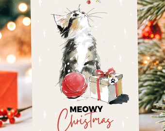 Christmas Cat Printable PNG | Cute Holiday Cat Art | Christmas Greeting Card | Digital Download