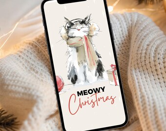 Christmas Cat Digital Greeting | Mobile PNG | Holiday Cat Image for Phone | Instant Download