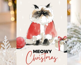 Christmas Cat Printable PNG | Cute Holiday Cat Art | Christmas Greeting Card | Digital Download