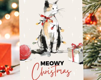 Christmas Cat Printable PNG | Cute Holiday Cat Art | Christmas Greeting Card | Digital Download