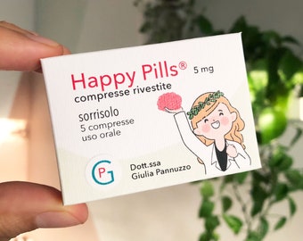 Bomboniere Laurea Medicina Farmacologia Psicologia_Happy Pills_Porta confetti_scatolina porta confetti_laurea psicologia_in cartoncino