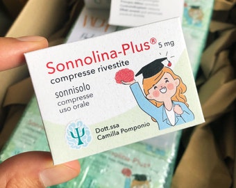 Bomboniere Laurea Medicina Farmacologia Psicologia_Sonnolina-Plus_Porta confetti_scatolina porta confetti_laurea psicologia_in cartoncino