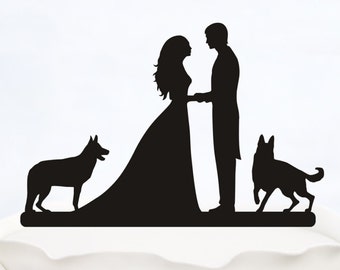 Wedding Cake Topper With two Dogs_Bride And Groom Couple Silhouette__Custom Cake Topper_funny cake topper_elegant cake topper