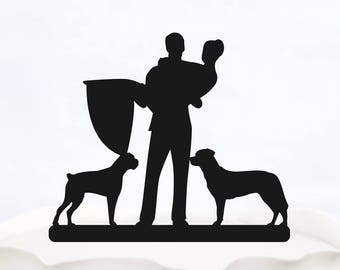 Surname Cake Topper/_Bride /& Groom with last name/_Custom wedding Cake Topper silhouette with Surname/_Cake Topper with two dogs/_Custom Topper
