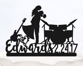 Drum CAKE TOPPER_Surname Cake Topper With Date_Music Wedding Cake topper_Personalized cake topper with musical instrument and note
