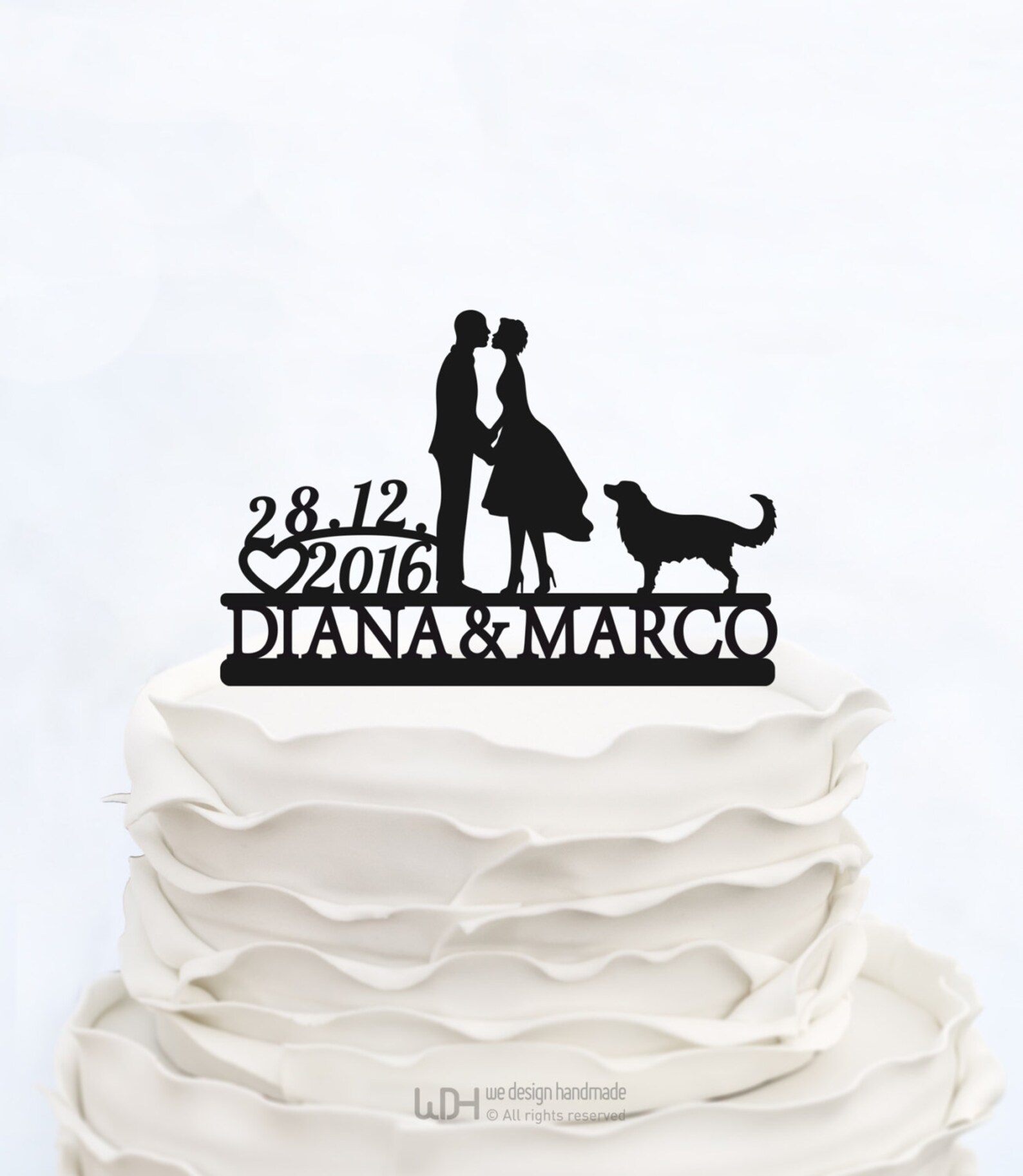 Wedding Cake Topper With Date_names Cake Topper_custom Cake Etsy