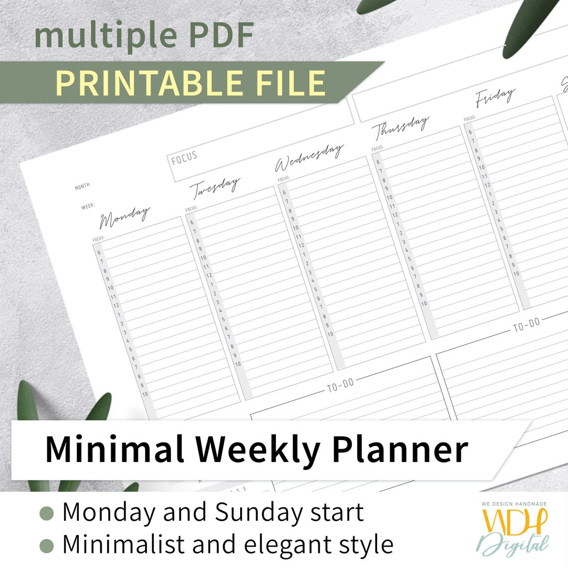Weekly Planner Printable A4 A3 – Minimal Weekly Schedule, Monday/sunday ...