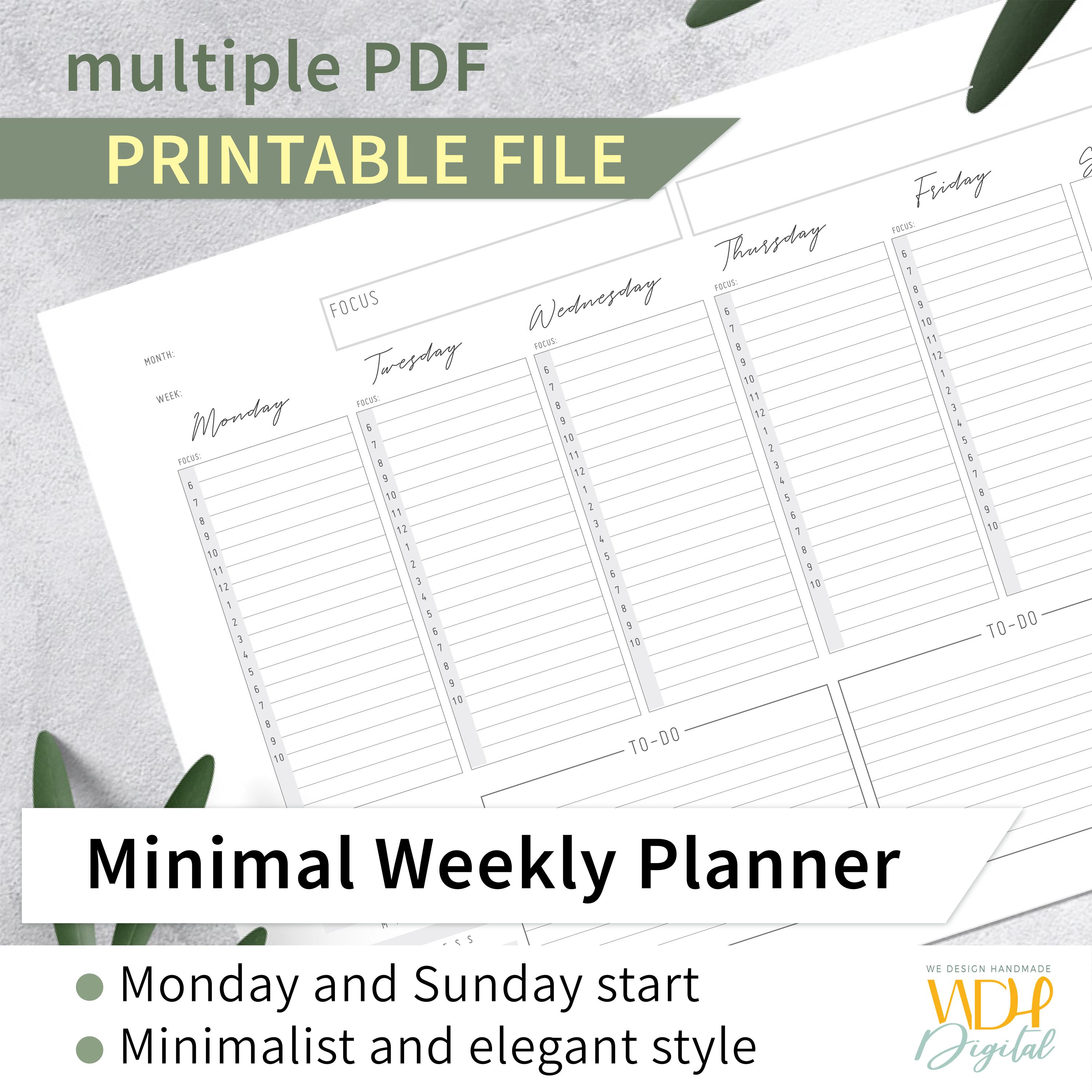 Weekly Planner Printable A4 A3 – Minimal Weekly Schedule, Monday/sunday ...