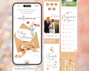 Rustic Digital Wedding Invitation with RSVP, Countdown & Music | Editable Canva Wedding Website Template, Kraft Style