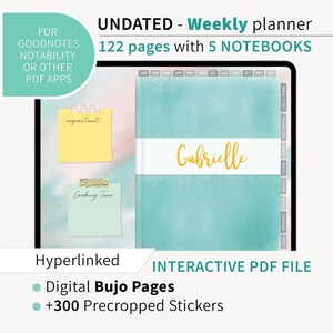 Undated Weekly Digital Planner | Hyperlinked PDF | GoodNotes Planner | iPad Planner | Bullet Journal | 300+ Digital Stickers