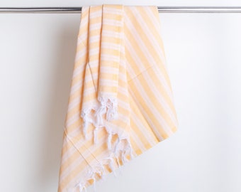 Yellow Cotton Turkish Towel - Turkish Bath, Shower, and Beach Towel - Soft Textured Turkish Peshtemal