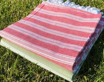 Turkish-Made Quick Drying Lightweight Cotton Towel Set Watermelon Colors Themed Shower Towel Set,Red and Green,Handcrafted in Turkey