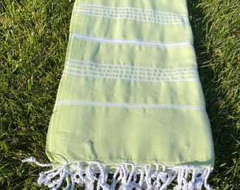 Yellow and White Line Pattern Turkish Towel - Stylish Yellow Beach Towel