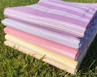 Turkish-Made Set of 5 Soft Cotton Summer Towels - Yellow, Orange, Red, Lilac, and Purple Colors, Handcrafted in Turkey