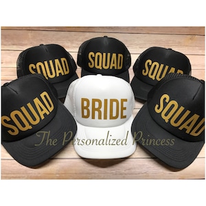 Bride hats, Squad hats, Bride Squad hats, Bachelorette Hats, Trucker Hat, Bridal Party Hats, Bride hats, wedding party hats, Bachelorette