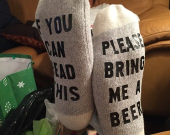 Beer Socks, If you can read this socks, Please bring me a beer, Wine socks, Beer socks, Canada socks, wool socks, Beer, Roots socks, Gift