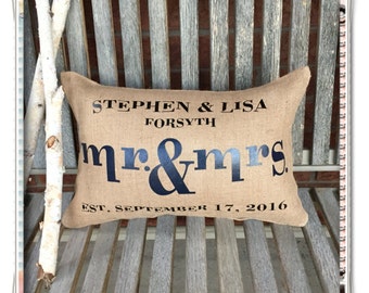 Personalized Mr. & Mrs. wedding Burlap Pillow Cover, wedding gift, mr and mrs, Wedding, bride and groom gift