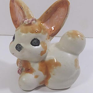 Vintage Bunny Figurine 4in Multicolor Flowers Rabbit Ceramic Figure 1992 Rare White Brown