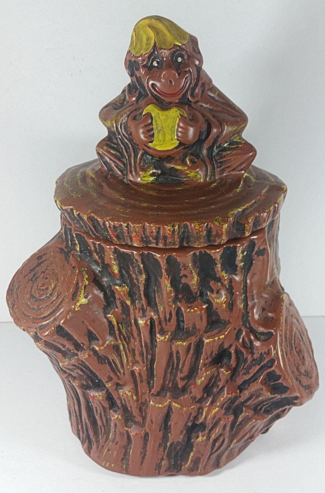 Mccoy Pottery Monkey Cookie Jar 12in Tree Stump Log Ape Vintage ...