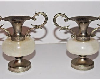 Vintage Metal Marble Candle Stick Holder Lot Pair 4in Home Decor