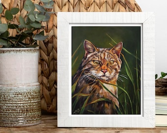 Scottish Wildcat Original Oil Painting - European Wild Cat - Wood Panel Painting - Endangered Species - Big Cat Portrait