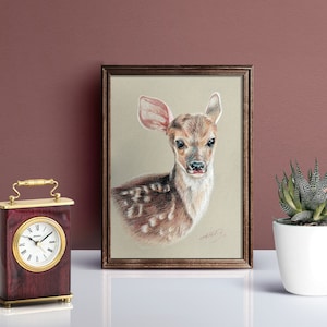 Baby Deer - Fawn Art Print of an original Pastel Drawing - Bambi Illustration - Forest - Woodland Animals - Nursery Decor - Country Wall Art