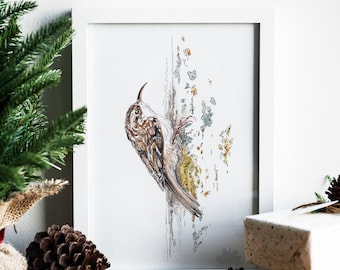 Treecreeper Bird Print - Small British Bird Art Print - Christmas gift for Bird Watchers - Woodland Birds - Forest Birds - Bird Lovers Gift