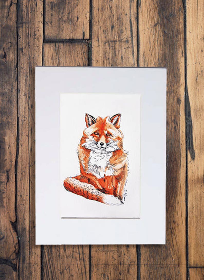 Fox Watercolour Ink Pen Drawing Original Pen & Watercolour - Etsy