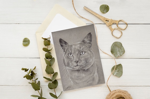 Pet Portrait Drawing: Small Custom Drawing from photo - A5 Pencil Drawing of a Cat, Dog, or any other beloved Pet - Pet Lovers Gift