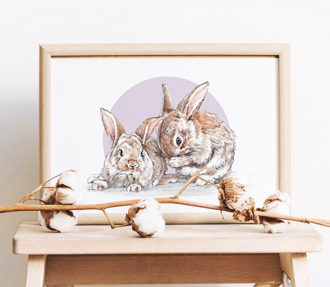 Bunnies Print - Two Rabbits Print of an Original Drawing in Pen and Ink ...