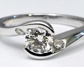 Modern Three Stone Swirl Diamond Engagement Ring, GIA Flawless
