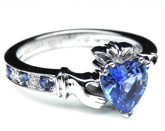 Claddagh Blue Sapphire Heart Ring, Irish Ring