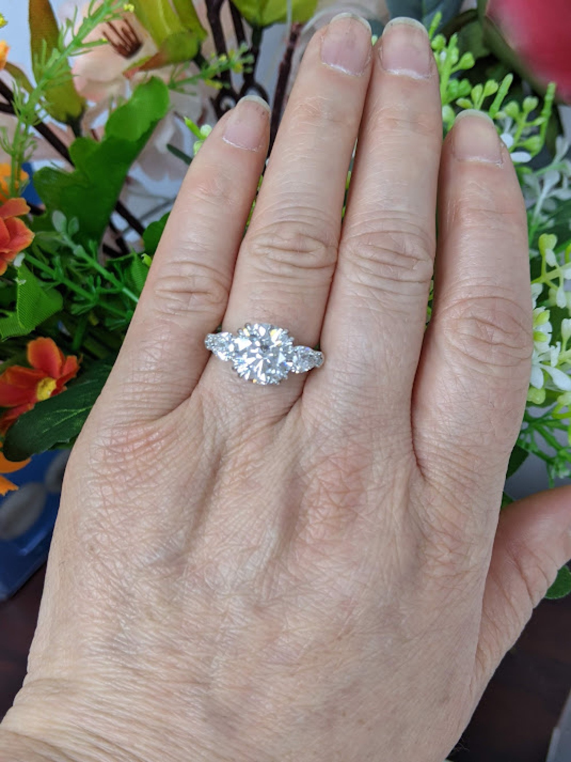 Buy Three Stone Round and Pear Shape Diamond Engagement Ring IGI