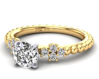 Gold Beads Solitaire Diamond Band Engagement ring 14k Yellow Gold - G VS1 IGI Certified