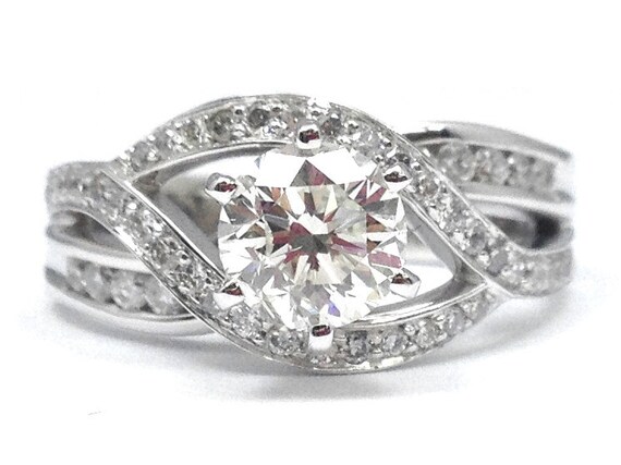 Trio Intertwined Pav Diamond Engagement Ring in 14K White Gold