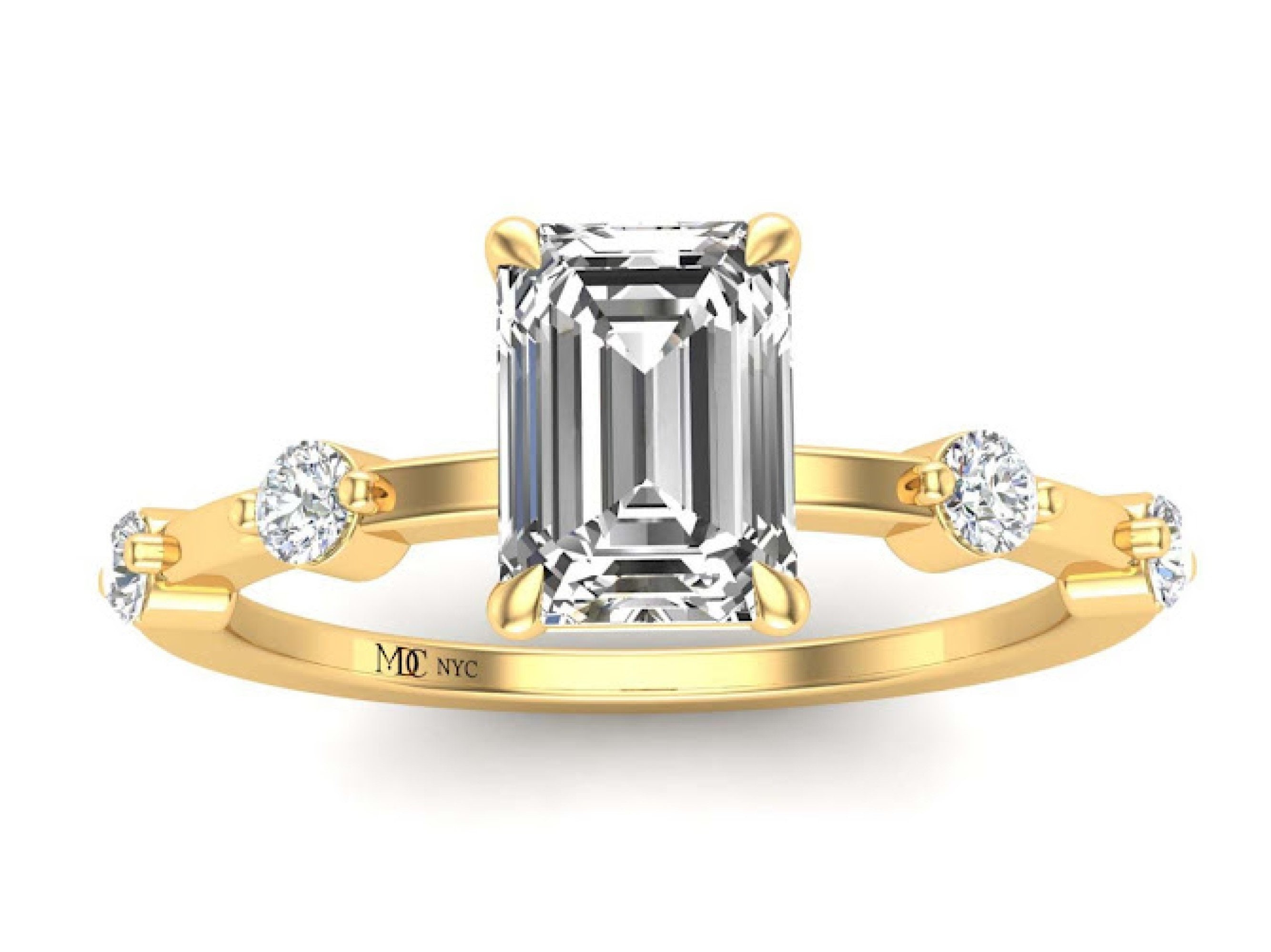 Emerald Cut Engagement Ring, Slim Band With Diamond Accents Lab Grown ...