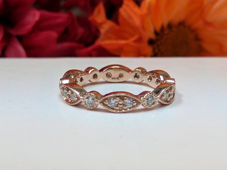 Art Deco Vintage Rose Gold Diamond Eternity Wedding Band - Etsy