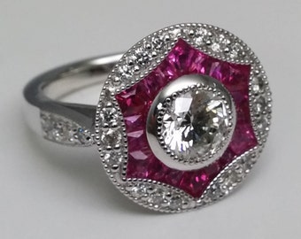 Moissanite  Engagement Ring Pink Sapphire & Diamond Halo, 14k White Gold