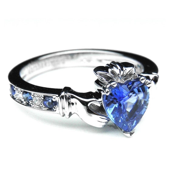 White gold claddagh ring on sale with sapphire