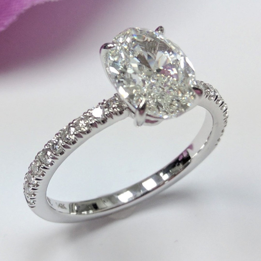 Delicate Low Profile Oval Diamond Engagement Ring 2.15 Carat - Etsy