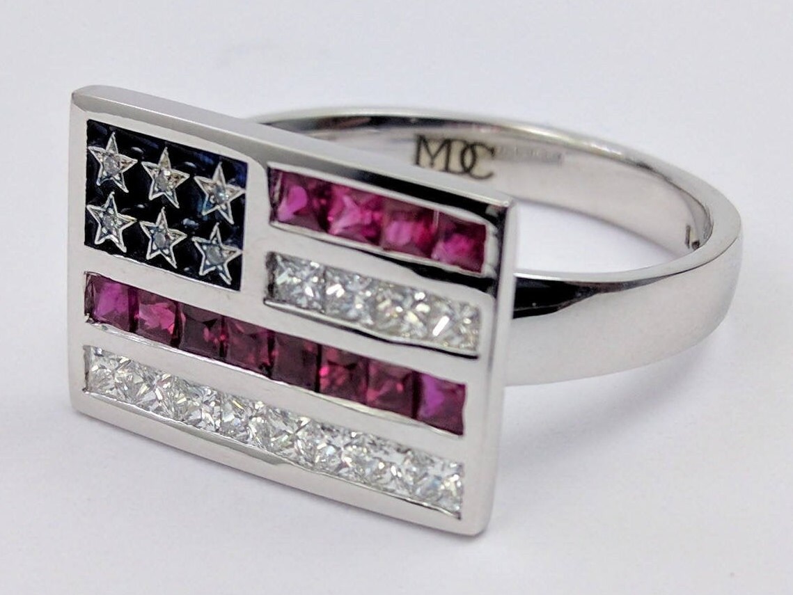 Diamond & Ruby American Flag Ring - Etsy