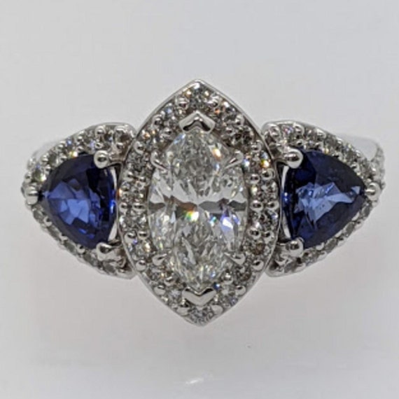 Diamond ring outlet with sapphire accents